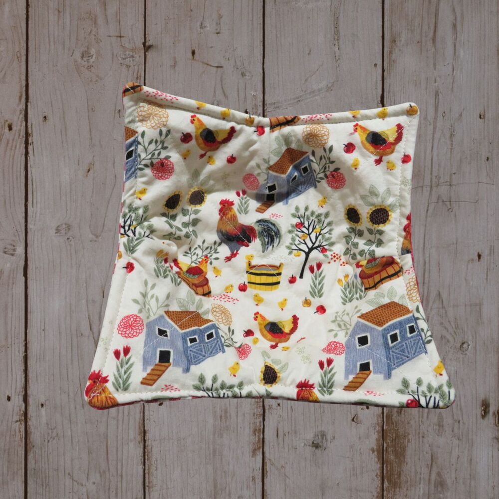 Microwave Bowl Cozy, Reversible Chickens and Red Gingham
